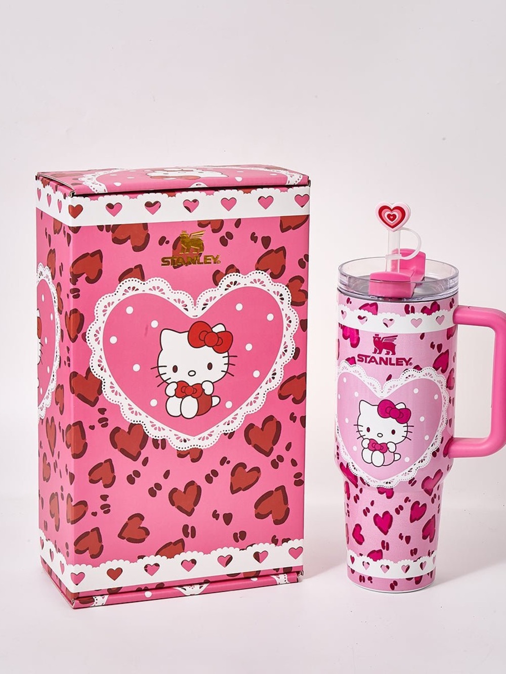Stanley Hello Kitty LoveShackFancy Pink Heart 40oz Tumbler Lid topper Straw